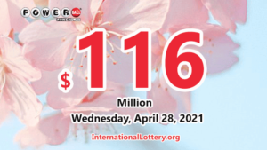 2021年4月24日的Powerball开奖结果：头奖为1.16亿美元。