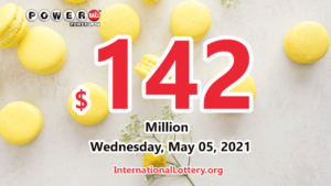 2021年5月1日的Powerball开奖结果：奖金增加到1.42亿美元。